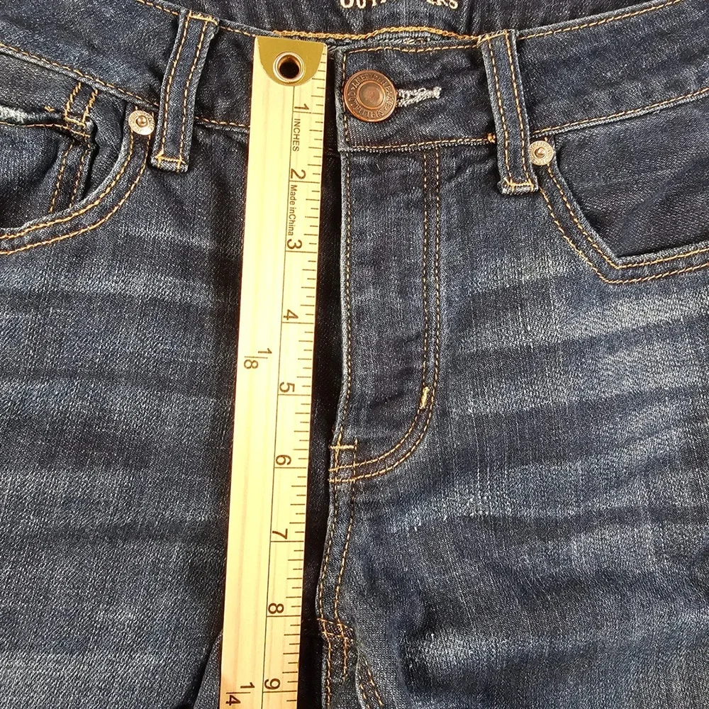 American Eagle Tomgirl Distressed Jeans Dark Wash Ripped Knee Size 0 Regular